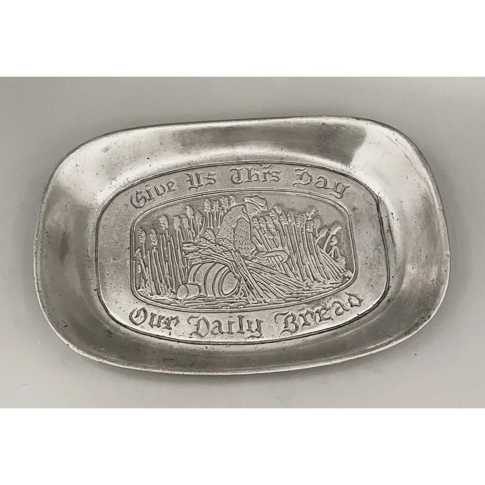 Vintage Cantrell Pewter Bread Tray Give Us This Day Our Daily Bread Platter 9x6”